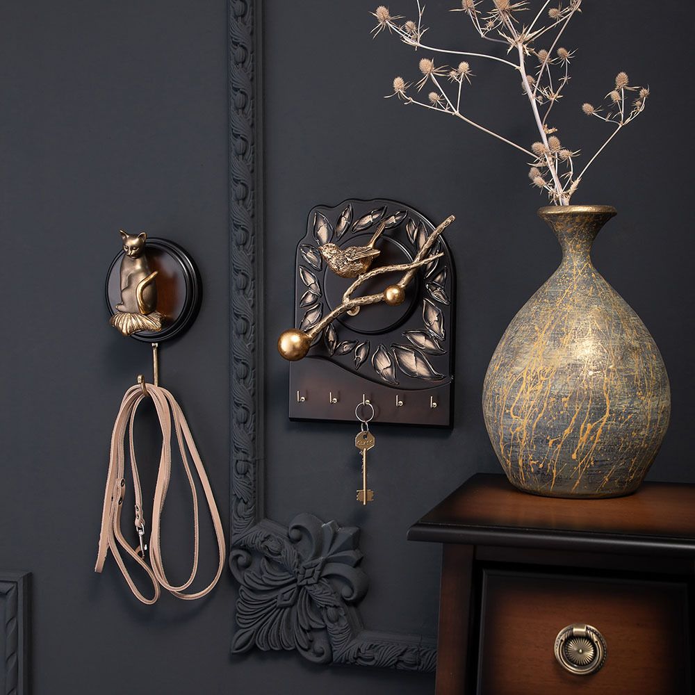 Настенный крючок Кошечка Бронза