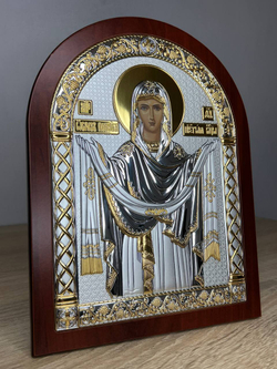 Покрова, икона арочная, красное дерево 150х200