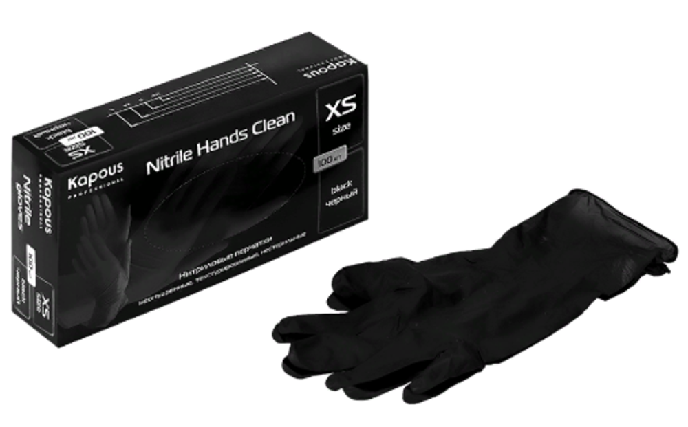Kapous Professional Перчатки нитриловые Nitrile Hands Clean, неопудренные, текстурированные, нестерильные, Черный, L, 100 шт