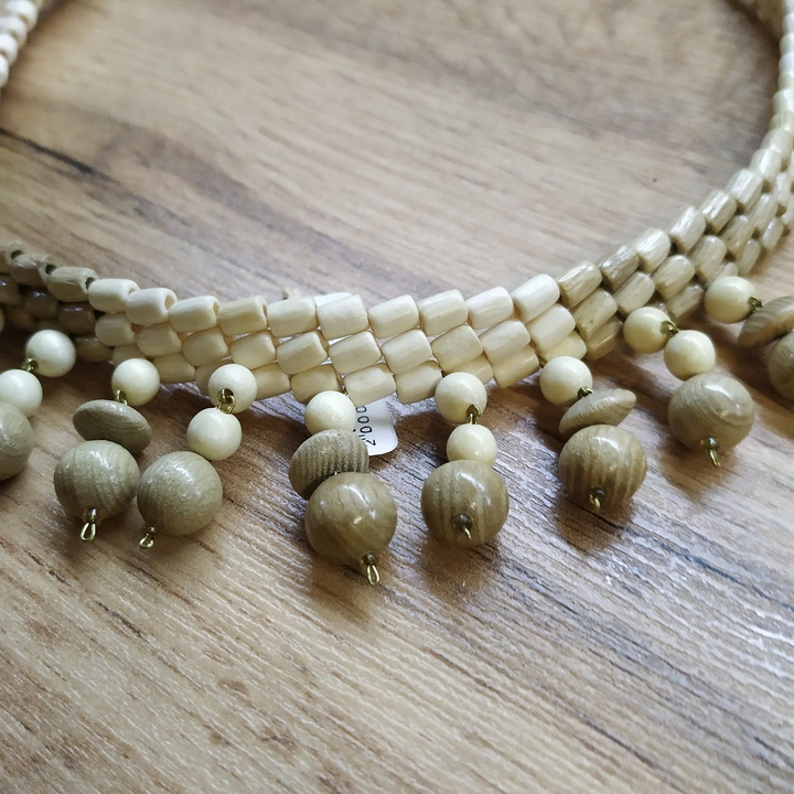 Колье Клеопатра, дерево, цвет молочный, бежевый, 48 см