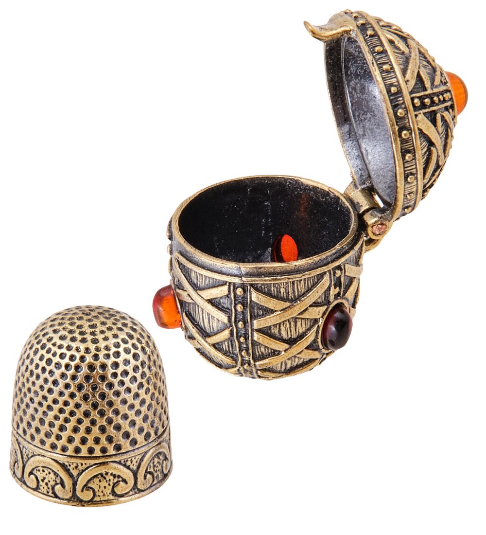 Народные промыслы AM-3788 Шкатулка «Яйцо с наперстком» (латунь, янтарь)