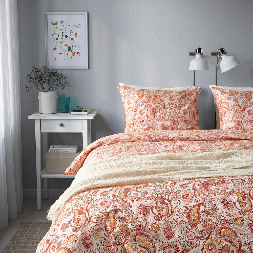RODGERSIA Пододеяльник и наволочка, розовый/белый, 150x200/50x60 см