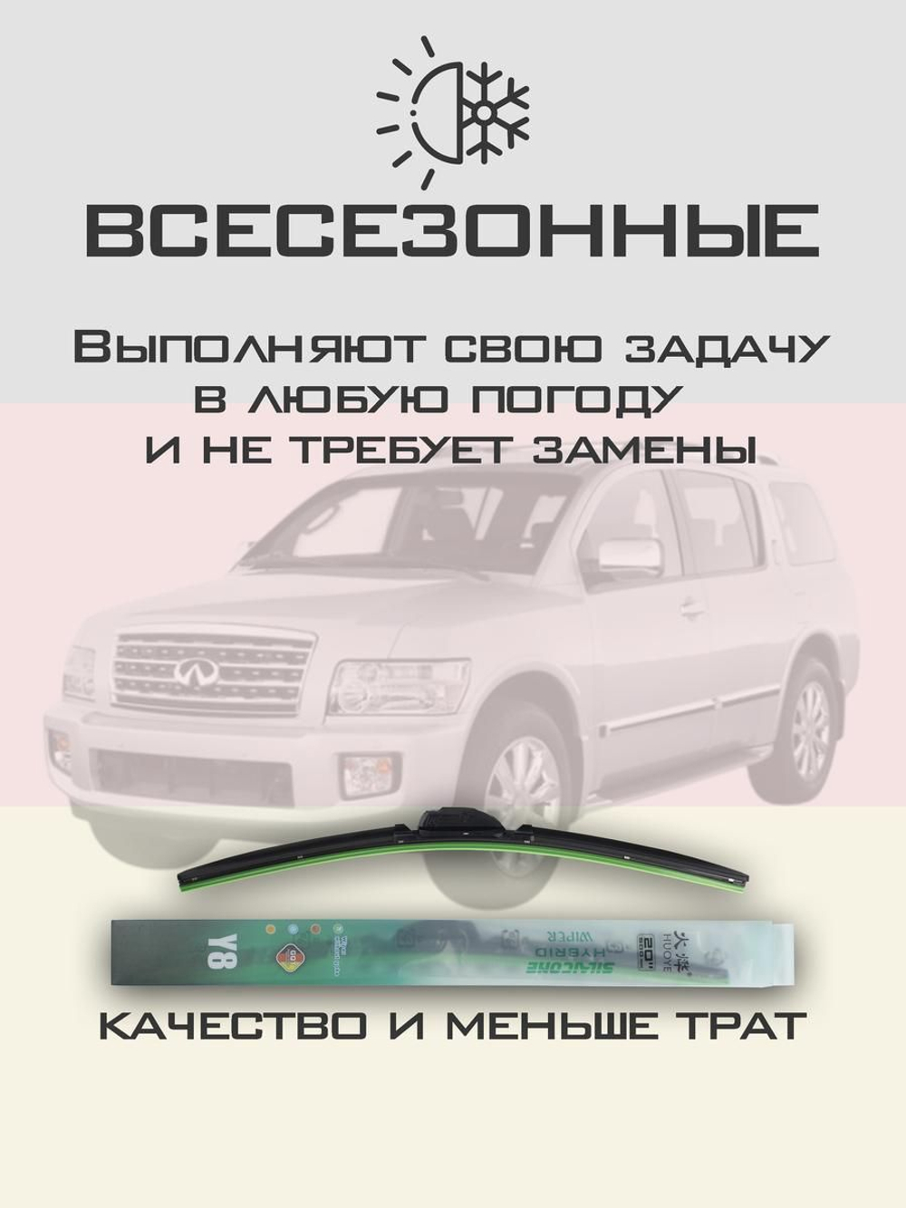 Щетки стеклоочистителя HUOYE Y8 600/500 мм на Infiniti QX56 | Hook/J-Hook
