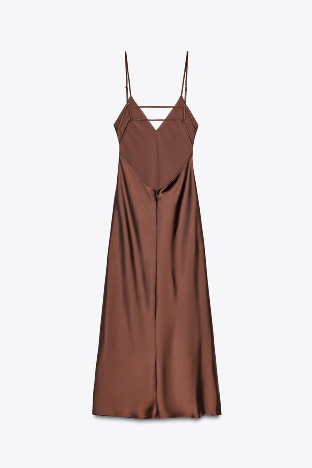 ZARA АТЛАСНОЕ ПЛАТЬЕ МИДИ, ТЕМНЫЙ СЕРО-КОРИЧНЕВЫЙ