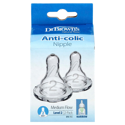 Dr. Brown's, Natural Flow®, соска против колик, для детей от 3 месяцев, средний поток, 2 шт. в упаковке
