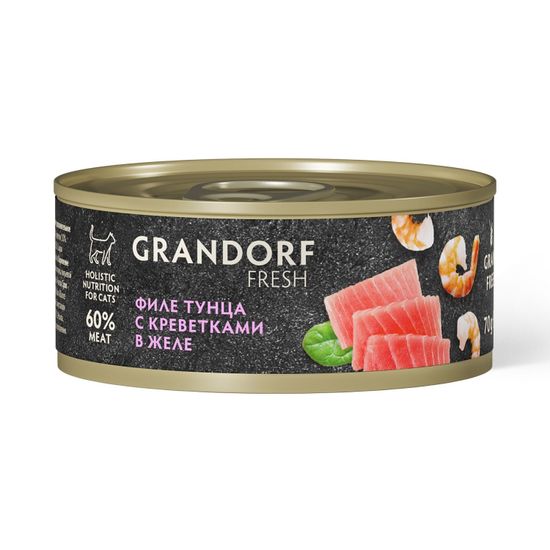 Консервы для кошек Grandorf Fresh Филе тунца с креветками желе
