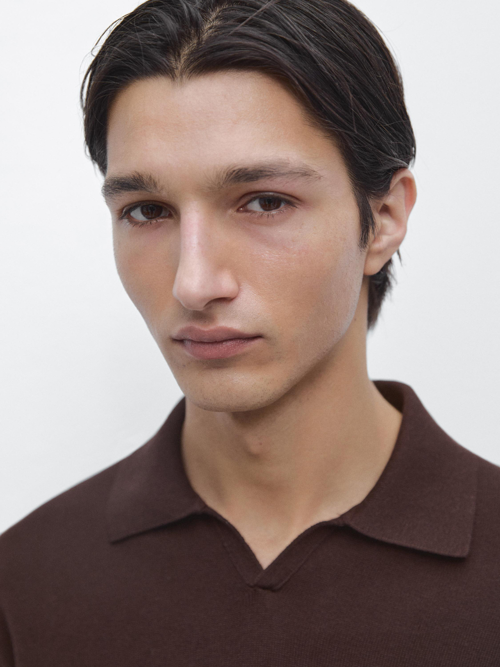 Massimo Dutti Трикотажный свитер из смесового хлопка с воротником-поло, бордо