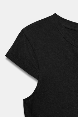 ZARA МИНИМАЛИСТИЧНАЯ ФУТБОЛКА С КОРОТКИМИ РУКАВАМИ, ЧЕРНЫЙ