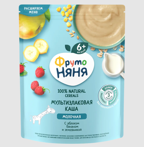 КАША ФРУТОНЯНЯ МОЛОЧНАЯ МУЛЬТИЗЛАКОВАЯ ЯБЛОКО БАНАН И ЗЕМЛЯНИКА 200ГР