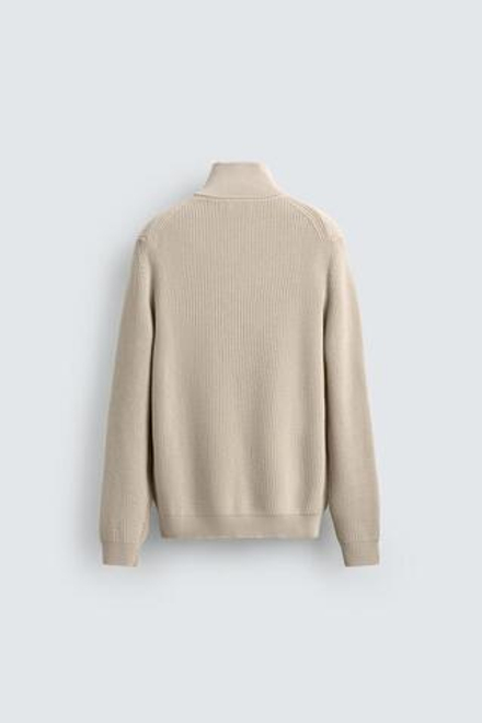 ZARA ДЖЕМПЕР ВЯЗАНЫЙ ЖЕМЧУЖНЫМ УЗОРОМ С ВОРОТНИКОМ НА МОЛНИИ, ЦВЕТ СЛОНОВОЙ КОСТИ