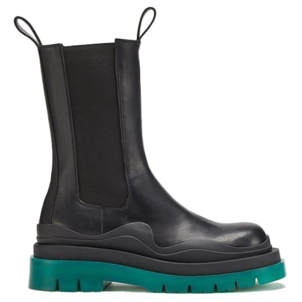 Bottega Veneta Tire Chelsea Top Grain Cow Leather Chelsea Boots Men"s Black Green