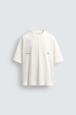 ZARA ФУТБОЛКА С КОМБИНИРОВАННЫМ ПРИНТОМ, БЕЛЫЙ