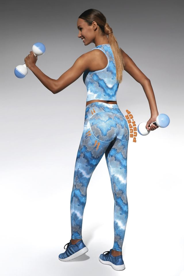 Голубые легинсы push-up для фитнеса 200 den