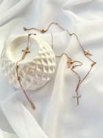 Цепь тонкая с кристаллами с крестом со стразами, оттенок розовое золото