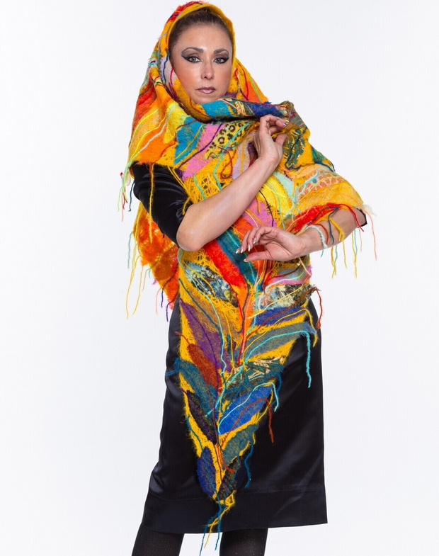 Шаль "Перо Жар-Птицы жёлтый"