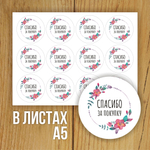 Наклейка стикер прозрачная круглая 40 мм 150 шт "Спасибо за заказ"