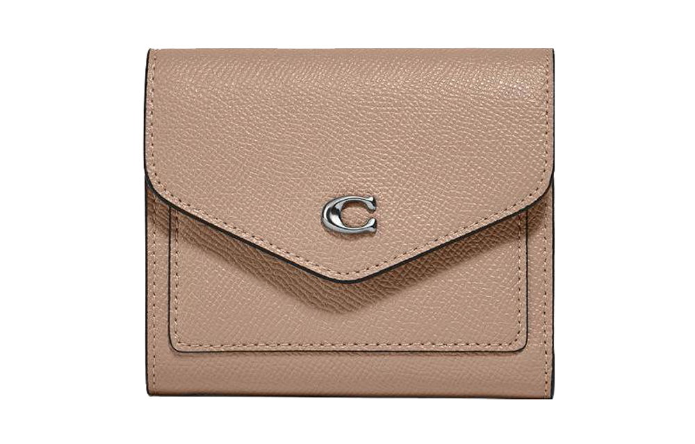 COACH Wyn Snap Closure Pebbled Leather Wallet Women"s Gray Brown