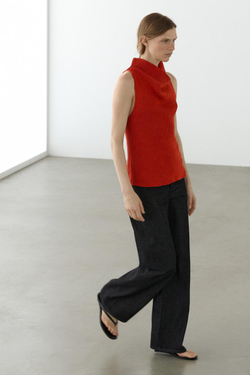 Massimo Dutti Хлопковый топ с драпированным вырезом, жженый