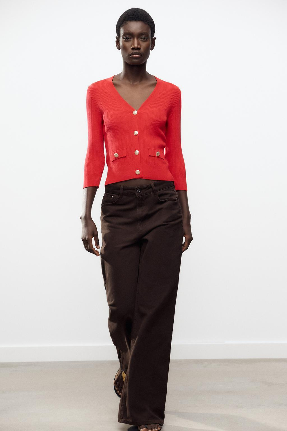 ZARA КАРДИГАН В РУБЧИК, КРАСНЫЙ