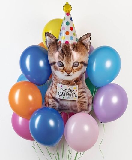 Букет шаров "Праздничный котик в колпачке"