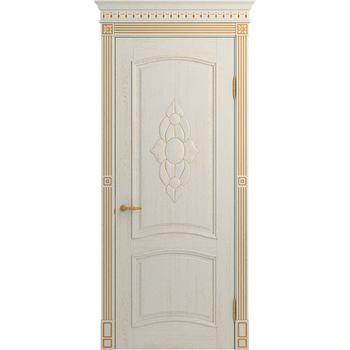 Межкомнатная дверь массив ясеня Viporte Бристоль Декор белая эмаль патина золото глухая