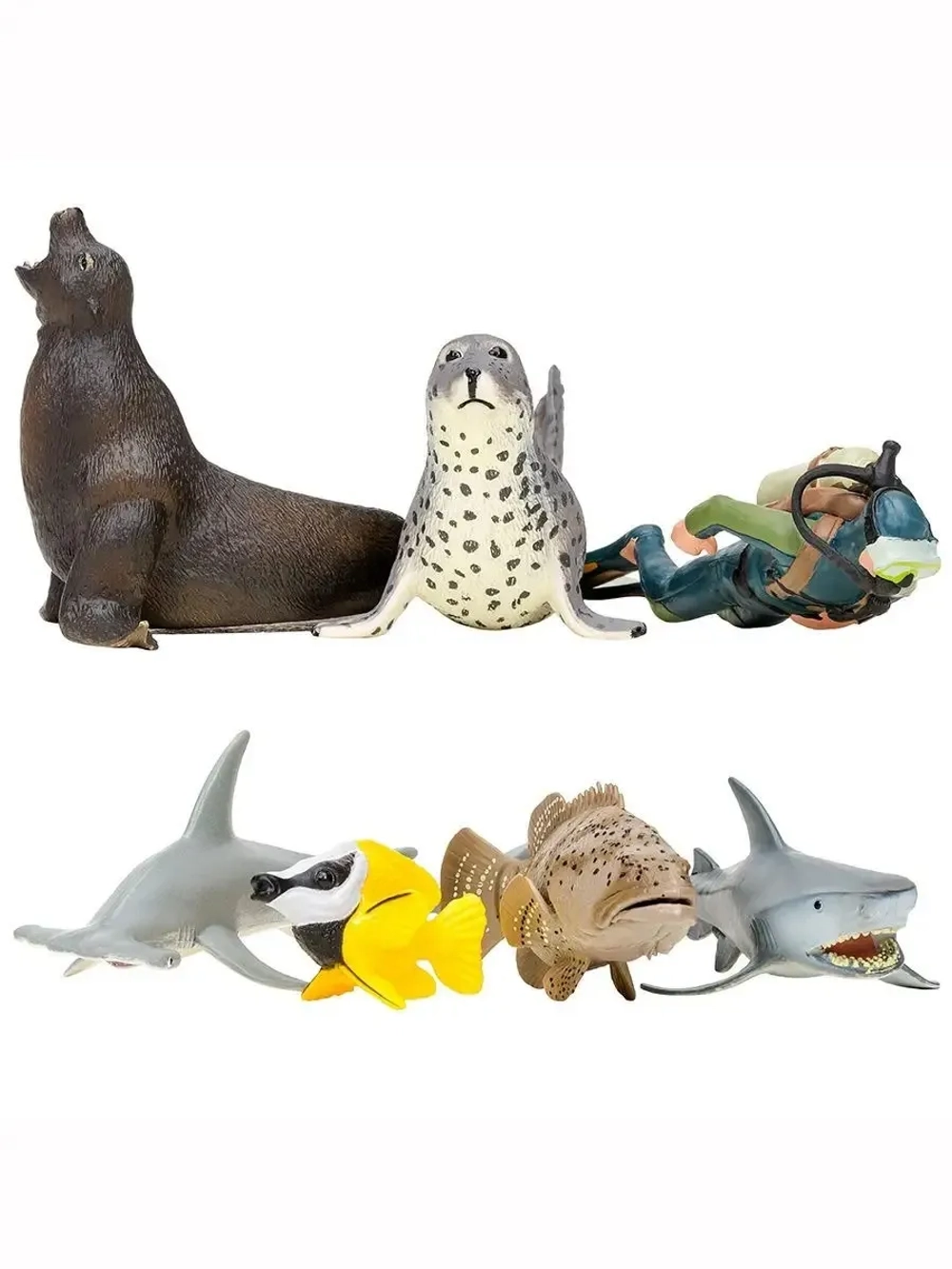 Игрушки фигурки в наборе морские животные (акула, морской леопард, рыба-лиса, рыба-молот и др)