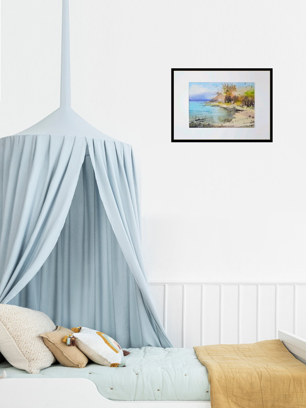 Картина авторская акварельная в паспарту 21х30 см на стену для интерьера "Весенний берег"