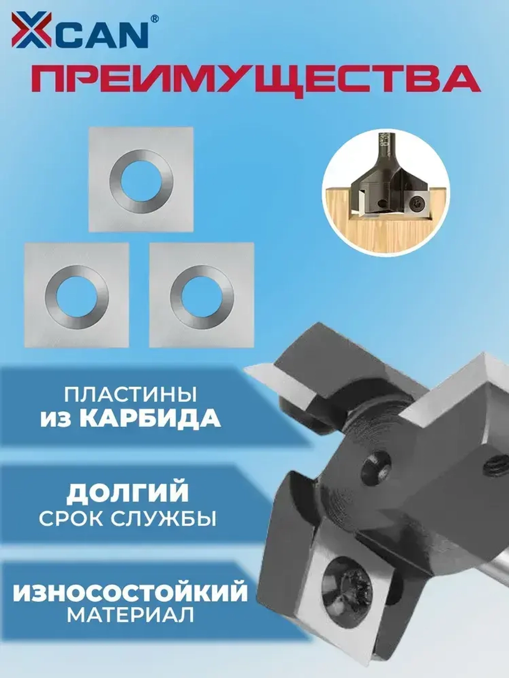 Фреза фуговальная для выравнивания поверхности XCAN со сменными ножами 8х39,0х61Lх3T