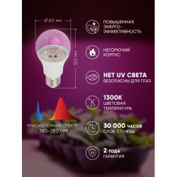 Фитолампа для растений светодиодная ЭРА FITO-12W-RB-E27 красно-синего спектра 12 Вт Е27