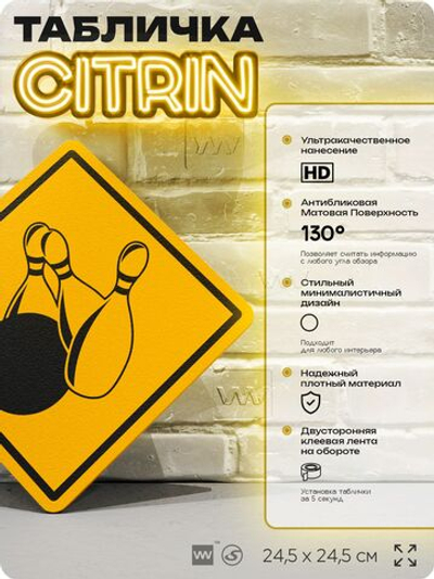 Табличка декоративная "Боулинг" на дверь и стену, спортивная, информационная, декоративный знак, 24,5х24,5 см, пластиковая, Айдентика Технолоджи