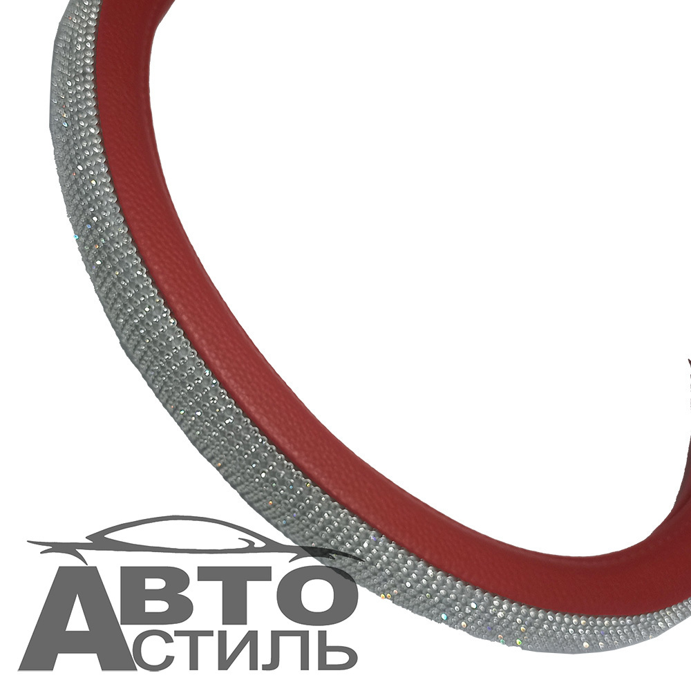 Оплетка на руль круглая Coolpart DIAMOND 50 (37*38) к/з красный/белый СТРАЗЫ A268RD-WT