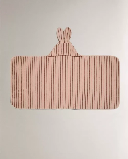 ZARA HOME ДЕТСКОЕ ПОЛОТЕНЦЕ С КАПЮШОНОМ В ПОЛОСКУ, РОЗОВЫЙ