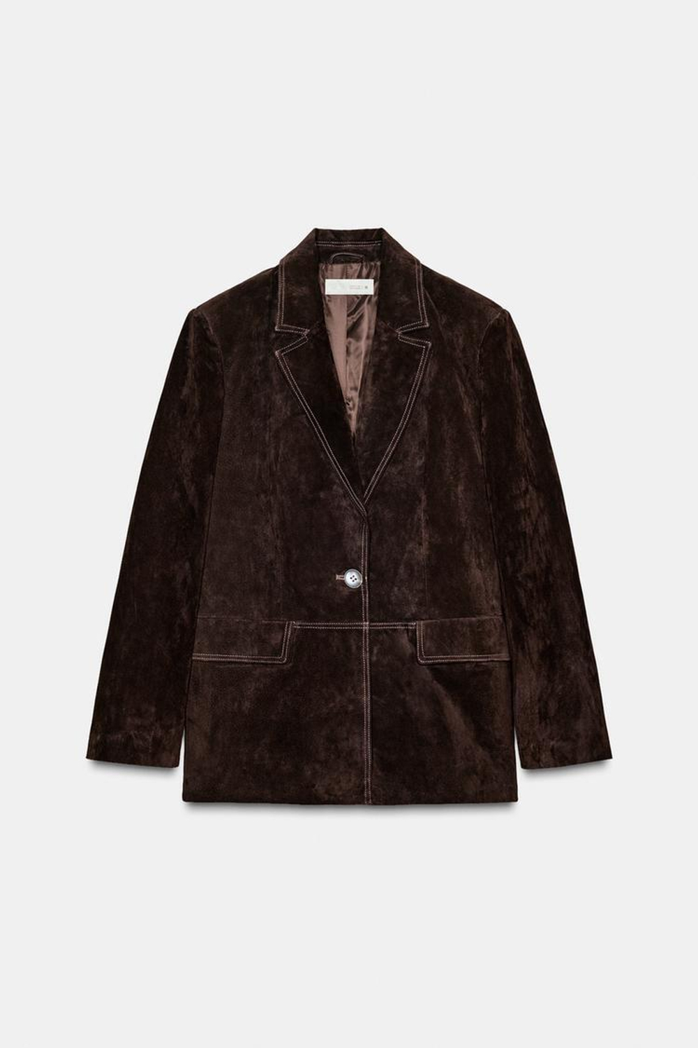 ZARA ПРЯМОЙ БЛЕЙЗЕР ИЗ 100% КОЖИ, КОРИЧНЕВЫЙ