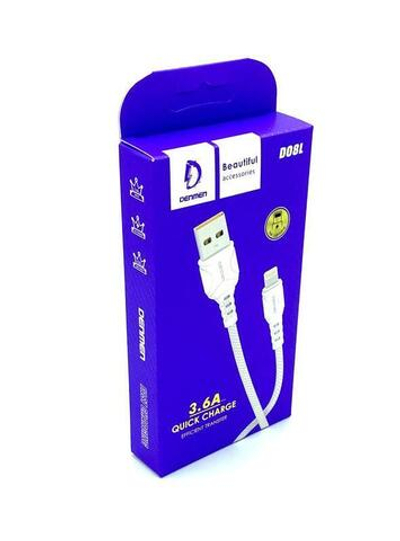 Кабель DENMEN D08L USB-Lightning 3.6A 1м PVC White