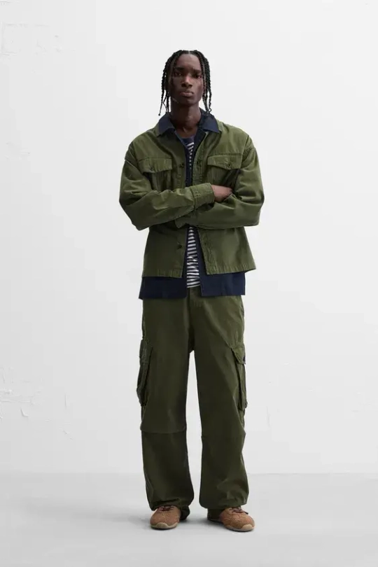 ZARA БРЮКИ КАРГО RELAXED FIT, ТЕМНЫЙ ХАКИ