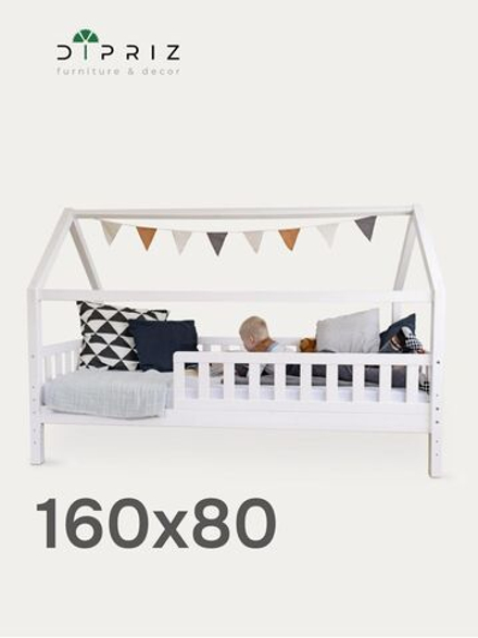 Кровать-домик односпальная 80х160х134 с настилом, белый воск