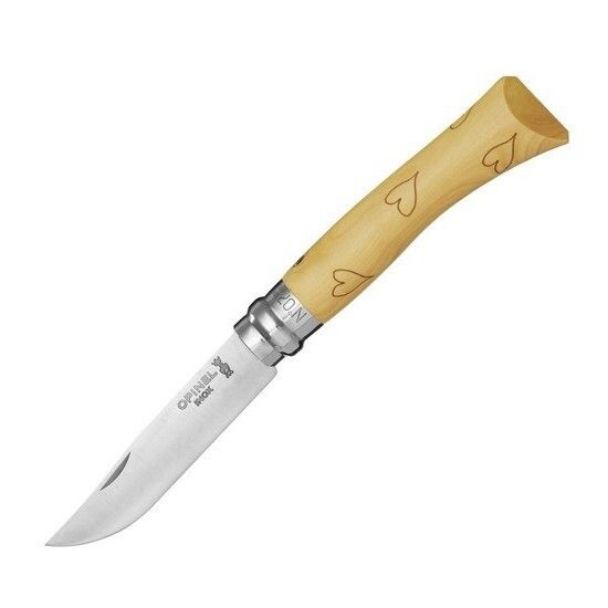 Складной нож Opinel №7 Nature, нержавеющая сталь, рукоять самшит, гравировка сердца c клинком из стали Sandvik™ 12С27
