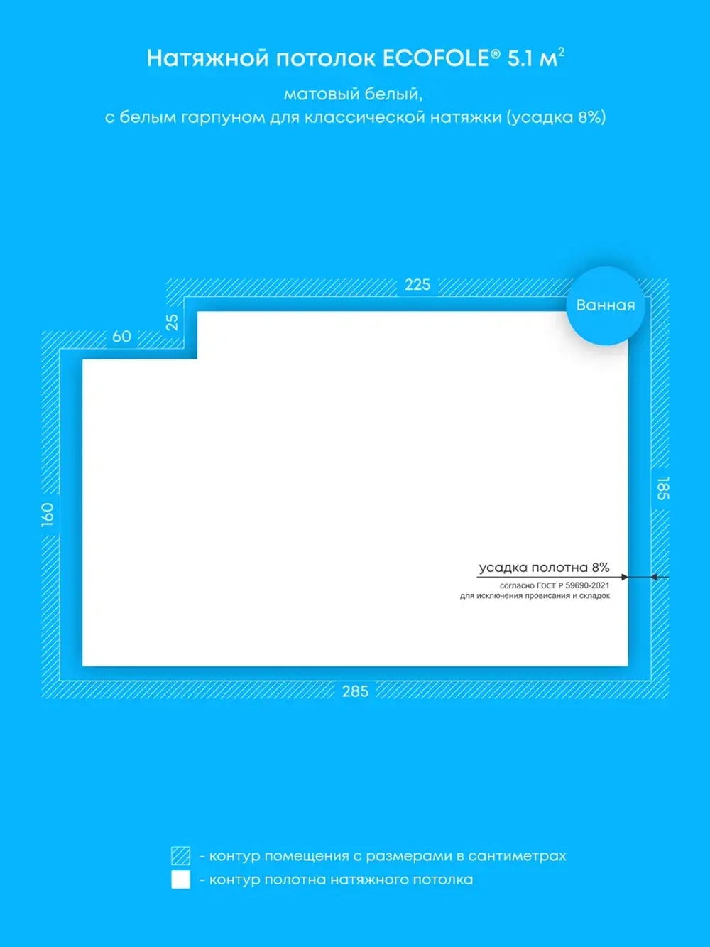 Матовый натяжной потолок 5.1 м2
