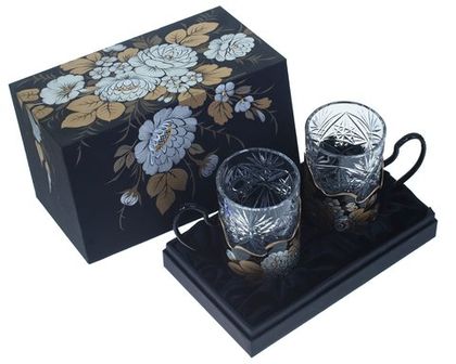 Set of 2 Zhostovo tea glass holders in gift box SET02D12062021001