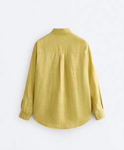 Oysho Рубашка свободного кроя из 100%-го льна, лаймовый