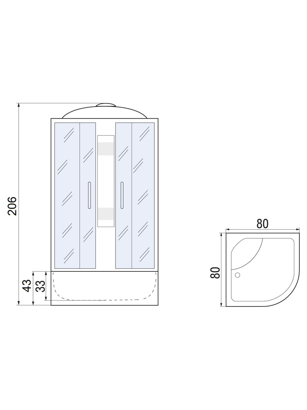 Душевая кабина RIVER NARA 80/43 МТ 80x80x210 10000001259 Универсальная Четверть круга