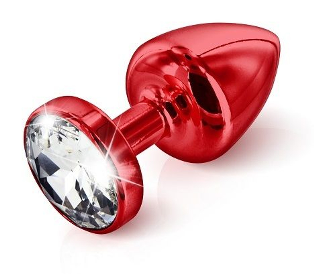 Красная анальная пробка Anni Round T2 с прозрачным кристаллом - 7,5 см. (Цвет: красный)