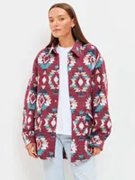 Рубашка Kefirmaykifer оверсайз Этно вишнево-бирюзовая