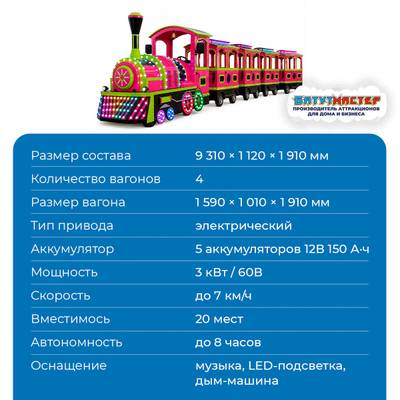 Паровозик для ребёнка «Ягодный праздник», 4 вагона, 20 мест