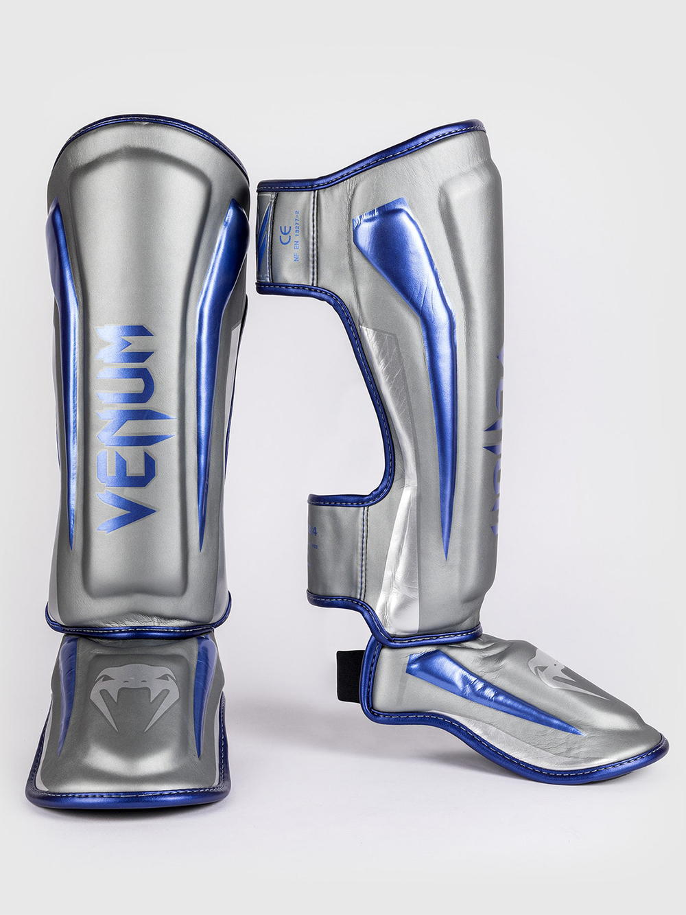 Щитки Venum Elite Grey/Metalic Blue/Silver