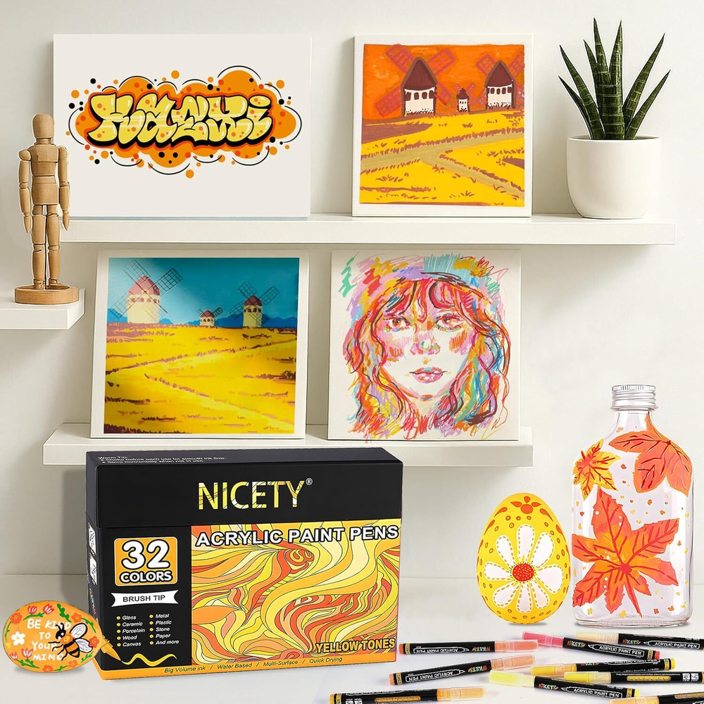 NICETY акриловые маркеры 1-5 мм, 32 шт, yellow
