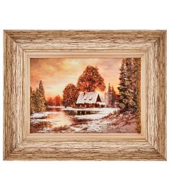 AMB-01/51 Картина «Дом на берегу» (с янтарной крошкой) пласт.рамка 33х42см