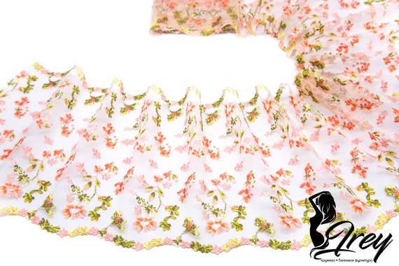 05-107 Вышивка на неэл. сетке 21 см, телесный/салатовый/коралл