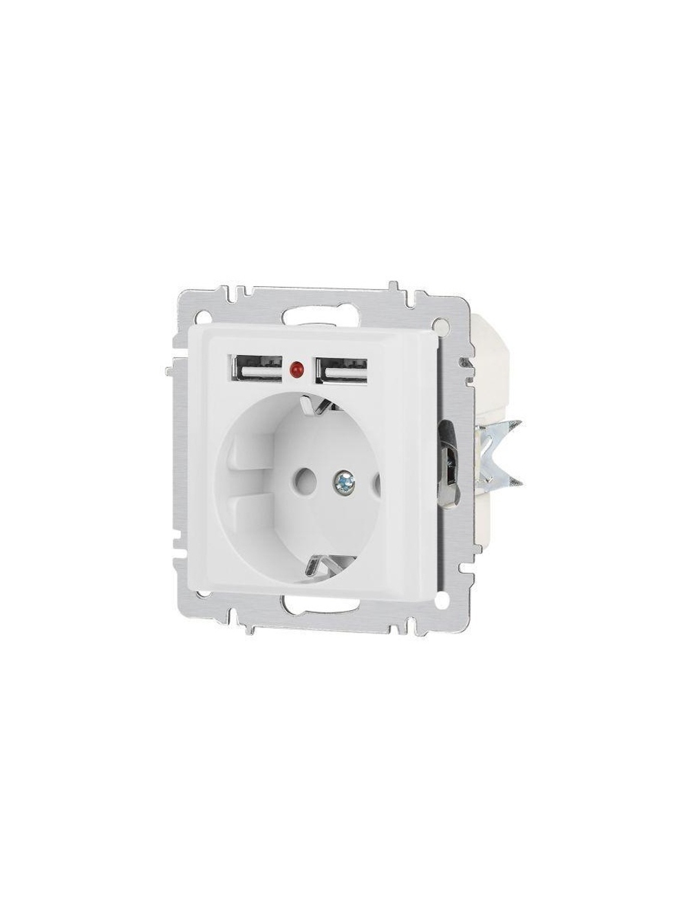 Розетка 1-м СП Accent 6-410-01М 16А IP20 250В P+E Schuko защ. шторки + 2хUSB бел. матов. Intro Б0063691