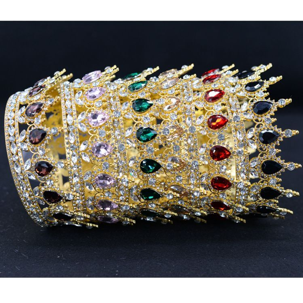 Декоративная корона на торт, золото (Синие камни)